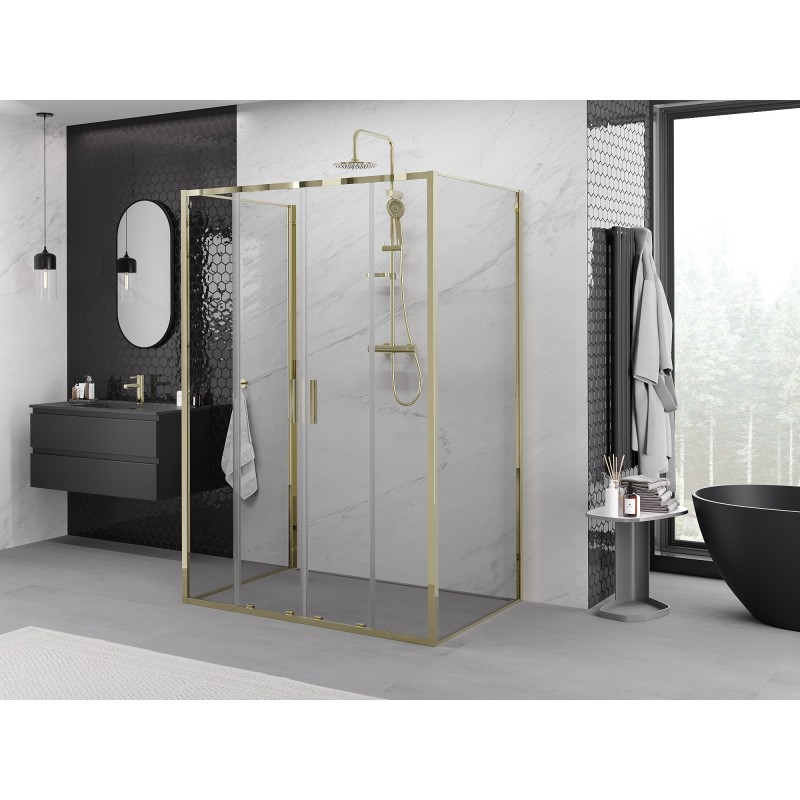 Mexen Exo-3S 3-falú zuhanykabin tolóajtóval 160 x 95 cm, átlátszó, arany - 8152-160-095-50-00-3S