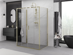 Mexen Exo-3S 3-falú zuhanykabin tolóajtóval 160 x 95 cm, átlátszó, arany - 8152-160-095-50-00-3S
