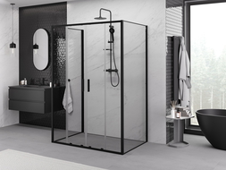 Mexen Exo-3S 3-falú tolóajtós zuhanykabin 160 x 70 cm, átlátszó, fekete - 8152-160-070-70-00-3S