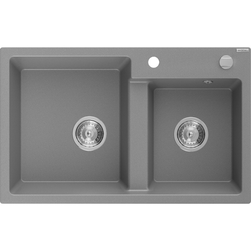 Mexen Tomas chiuvetă de granit cu 2 compartimente 800 x 500 mm, gri, sifon cromat - 6516802000-71