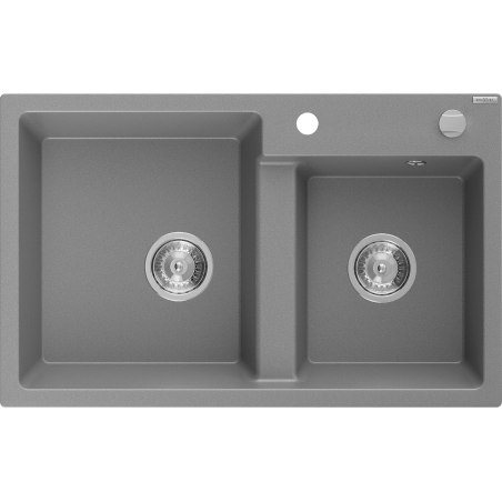 Mexen Tomas 2-medencés gránit mosogató 800 x 500 mm, Szürke, szifon Króm - 6516802000-71
