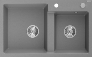 Mexen Tomas 2-medencés gránit mosogató 800 x 500 mm, Szürke, szifon Króm - 6516802000-71