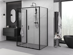 Mexen Exo-S Duo 3S 3-falú zuhanykabin tolóajtóval, 130 x 90 cm, áttetsző, fekete - 8152-130-090-70-00-3S