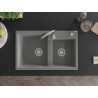 Mexen Tomas gránit kétmedencés mosogató 800 x 500 mm, szürke, króm szifon - 6516802000-71