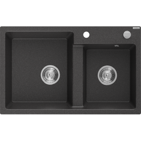 Mexen Tomas 2-medencés gránit mosogató 800 x 500 mm, Fekete foltos, szifon Króm - 6516802000-76