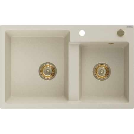Mexen Tomas 2-medencés gránit mosogató 800 x 500 mm, Bézs, szifon Arany - 6516802000-69-G
