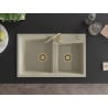 Mexen Tomas chiuvetă din granit cu 2 compartimente, 800 x 500 mm, bej, sifon auriu - 6516802000-69-G