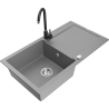 Mexen Leo chiuvetă din granit cu 1 compartiment cu scurgător și baterie de bucătărie Telma, gri - 6501-71-670200-70