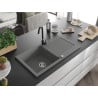 Mexen Leo chiuvetă de granit cu un compartiment, cu picurător și baterie de bucătărie Telma, gri - 6501-71-670200-70