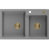 Mexen Tomas chiuvetă din granit cu 2 compartimente 800 x 500 mm, gri, sifon auriu - 6516802000-71-G