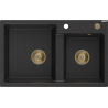 Mexen Tomas chiuvetă din granit cu 2 compartimente 800 x 500 mm, negru/argintiu metalic, sifon auriu - 6516802000-73-G