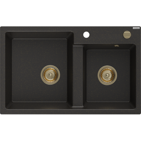 Mexen Tomas chiuvetă din granit 2 camere 800 x 500 mm, negru/auriu metalizat, sifon auriu - 6516802000-75-G