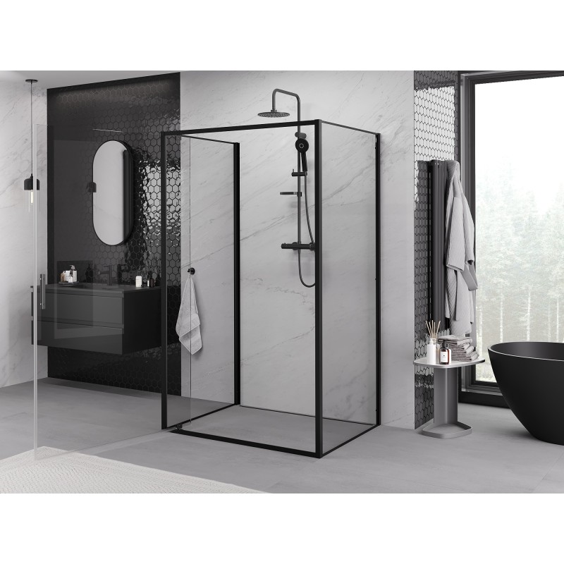 Mexen Exo-3S cabina de duș cu 3 pereți, rabatabilă 75 x 100 cm, transparentă, neagră - 8181-075-100-70-00-3S
