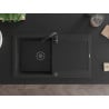 Mexen Leo chiuvetă de granit 1 cameră cu scurgător și baterie de bucătărie Telma, negru/argintiu metalic - 6501-73-670200-70-B