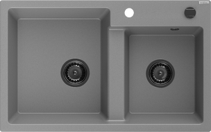 Mexen Tomas kétrészes gránit mosogató 800 x 500 mm, szürke, fekete szifonnal - 6516802000-71-B