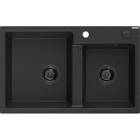 Mexen Tomas 2-medencés gránit mosogató 800 x 500 mm, Fekete/Fém ezüst, szifon Fekete - 6516802000-73-B
