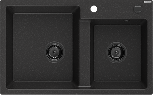 Mexen Tomas chiuvetă granit 2-compartimente 800 x 500 mm, negru/argintiu metalic, sifon negru - 6516802000-73-B