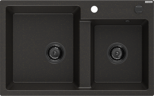 Mexen Tomas chiuvetă din granit cu 2 compartimente 800 x 500 mm, negru/auriu metalic, sifon negru - 6516802000-75-B