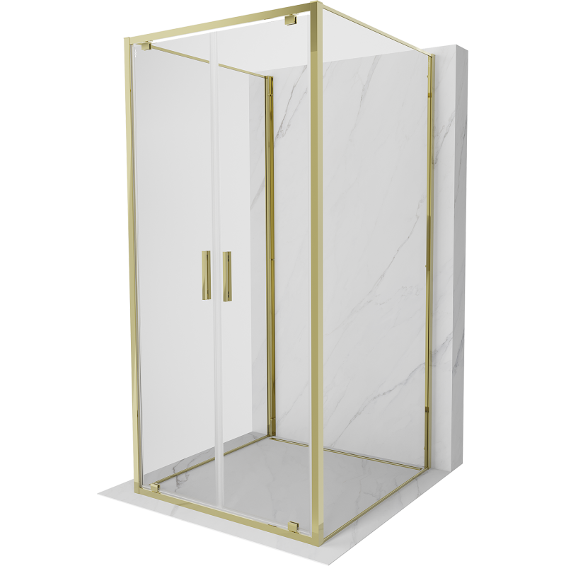 Mexen Exo-3S cabina de duș cu 3 laturi, cu ușă rabatabilă 80 x 80 cm, transparentă, aurie - 8182-080-080-50-00-3S