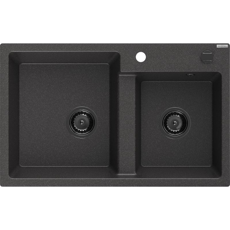 Mexen Tomas chiuvetă de granit cu 2 compartimente 800 x 500 mm, negru cu pete, sifon negru - 6516802000-76-B