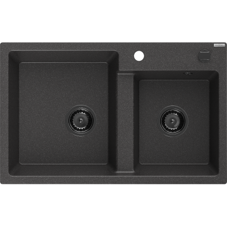 Mexen Tomas chiuvetă de granit cu 2 compartimente 800 x 500 mm, negru cu pete, sifon negru - 6516802000-76-B