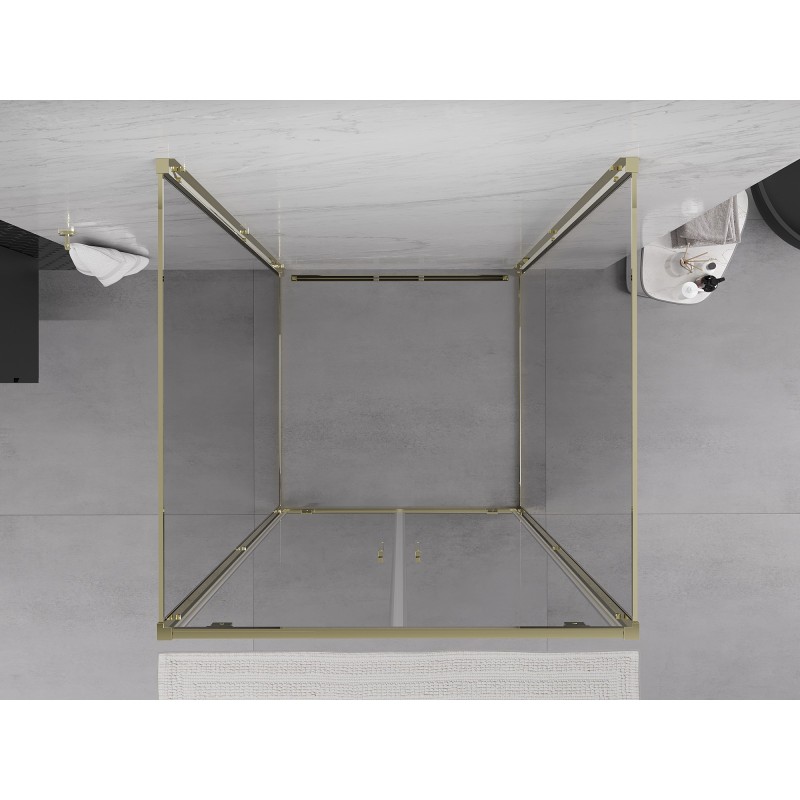 Mexen Exo-3S 3-oldalú nyitható zuhanykabin 90 x 90 cm, átlátszó, arany - 8182-090-090-50-00-3S
