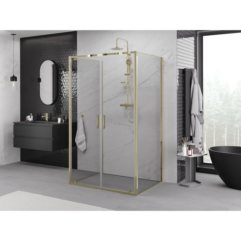 Mexen Exo-3S cabină de duș cu 3 pereți pivotantă 100 x 90 cm, transparent, auriu - 8182-100-090-50-00-3S