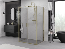 Mexen Exo-BR Duo 3S cabina de duș cu 3 pereți, cu ușă pivotantă 100 x 90 cm, transparentă, aurie - 8182-100-090-50-00-3S
