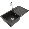Mexen Leo gránit mosogató egy medencés csepegtetővel és Telma konyhai csapteleppel, fekete/arany metál - 6501-75-670200-00