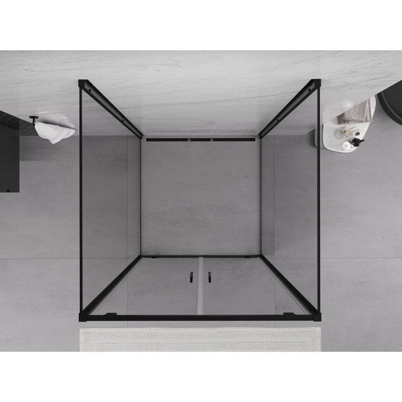 Mexen Exo-3S 3-falú zuhanykabin, nyíló ajtós, 120 x 120 cm, átlátszó, fekete - 8182-120-120-70-00-3S