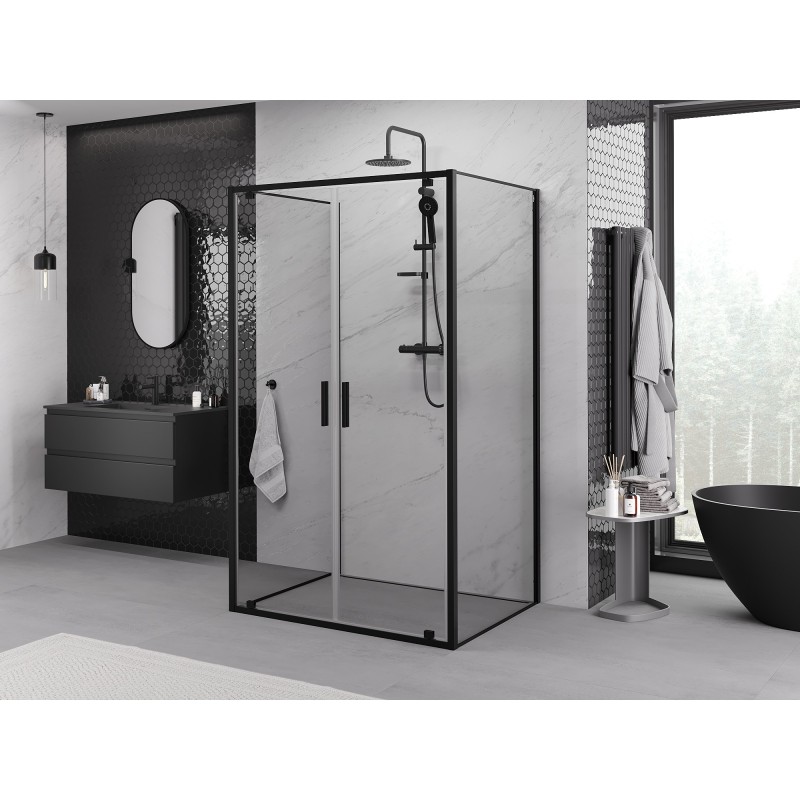Mexen Exo-3S cabina de duș cu 3 pereți batantă 80 x 110 cm, transparentă, neagră - 8182-080-110-70-00-3S