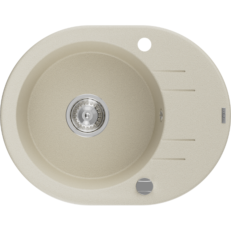 Mexen Kevin chiuvetă de granit cu 1 cuvă și scurgător 586 x 458 mm, bej, sifon crom - 6517581005-69