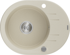 Mexen Kevin chiuvetă de granit cu 1 cuvă și scurgător 586 x 458 mm, bej, sifon crom - 6517581005-69