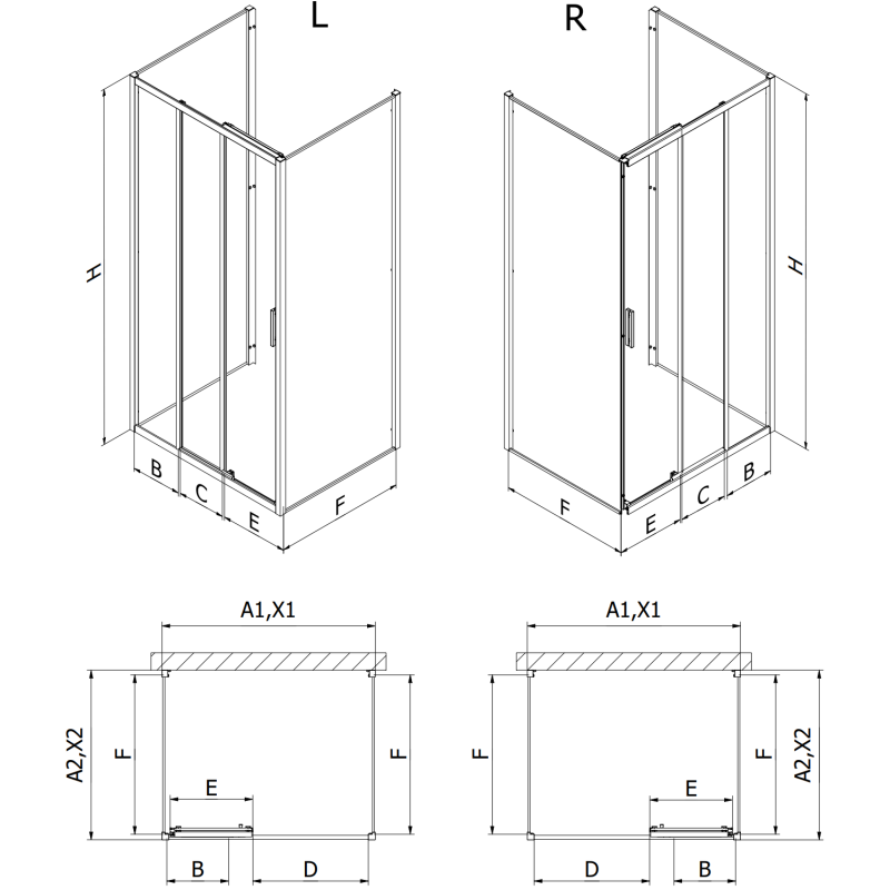 Mexen Exo-3S cabina de duș cu 3 pereți culisantă 90 x 75 cm, transparentă, cromată - 8153-090-075-01-00-3S