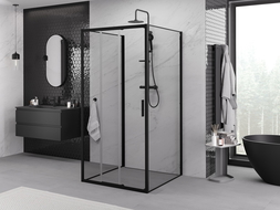 Mexen Exo-3S 3-falú, tolóajtós zuhanykabin 95 x 95 cm, átlátszó, fekete - 8153-095-095-70-00-3S