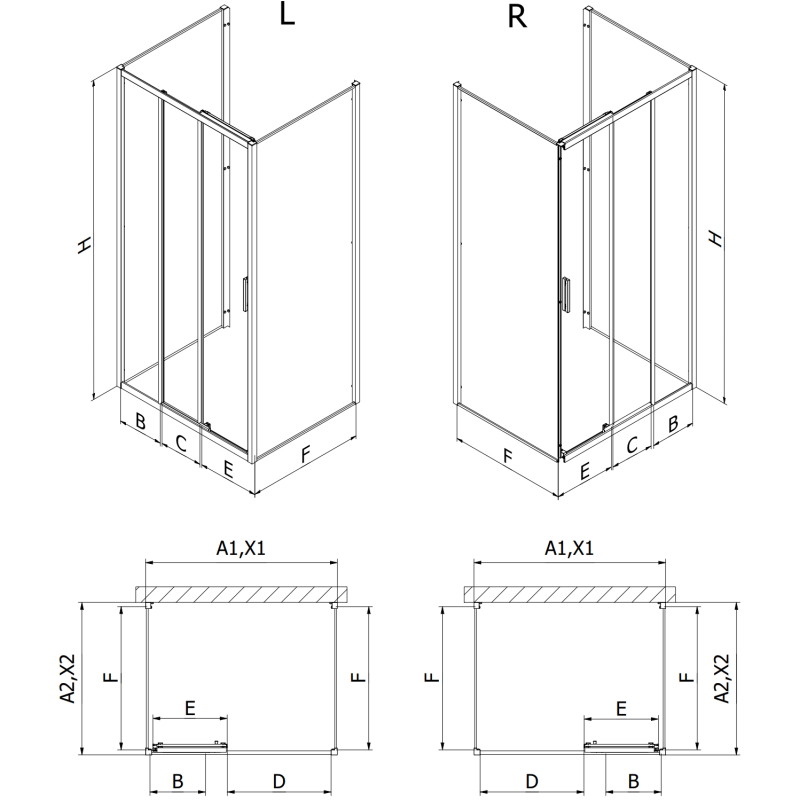Mexen Exo-3S 3S cabină de duș 3-panouri culisante 85 x 100 cm, transparent, negru - 8153-085-100-70-00-3S