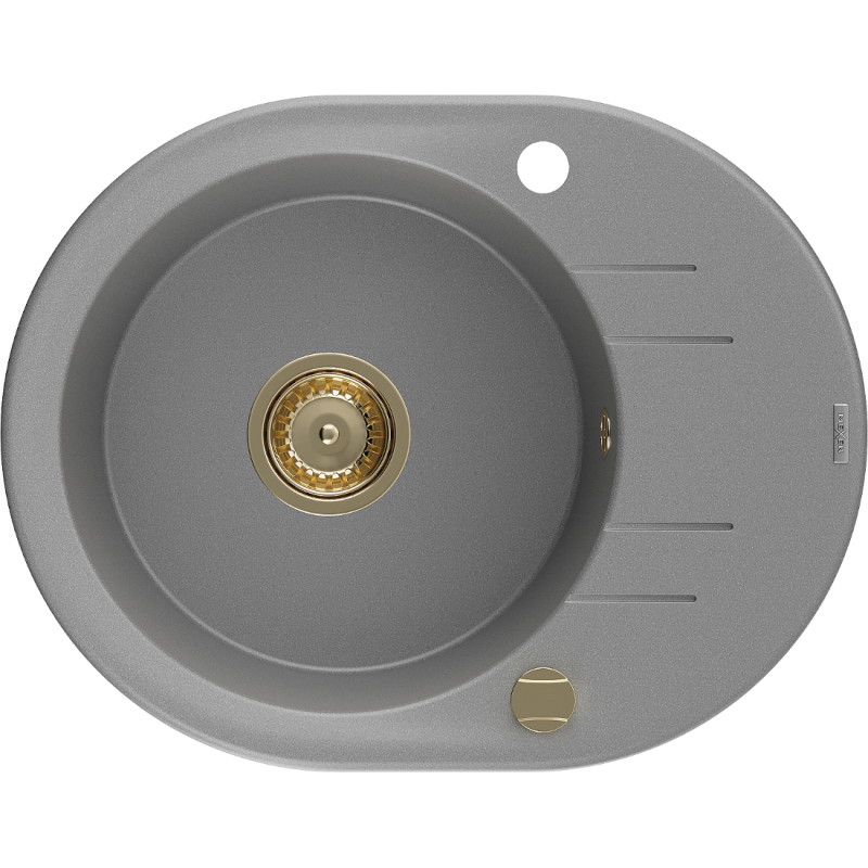 Mexen Kevin 1 rekeszes gránit mosogató csepegtetővel 586 x 458 mm, szürke, arany szifon - 6517581005-71-G
