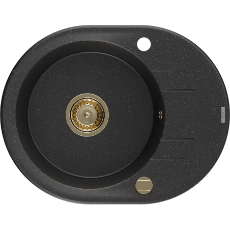 Mexen Kevin chiuvetă de granit cu 1 compartiment și picurător 586 x 458 mm, negru/metalic argintiu, sifon auriu