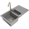 Mexen Matias chiuvetă din granit cu 1,5 cuve cu scurgător și baterie de bucătărie Telma, gri - 6502-71-670200-50