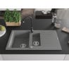 Mexen Matias chiuvetă de granit cu 1,5 compartimente cu scurgător și baterie de bucătărie Telma, gri - 6502-71-670200-70