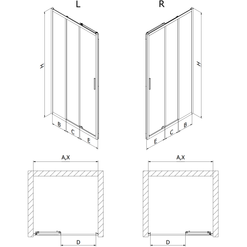 Mexen Exo-3S uși de duș glisante 70 cm, transparente, crom - 8153-070-000-01-00