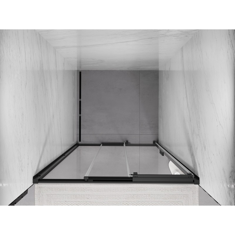 Mexen Exo-3S 95 cm-es tolóajtós zuhanyajtó, átlátszó, fekete - 8153-095-000-70-00