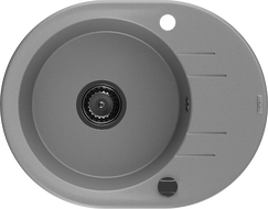 Mexen Kevin gránit egytálcás mosogató csepegtetővel 586 x 458 mm, szürke, fekete szifon - 6517581005-71-B