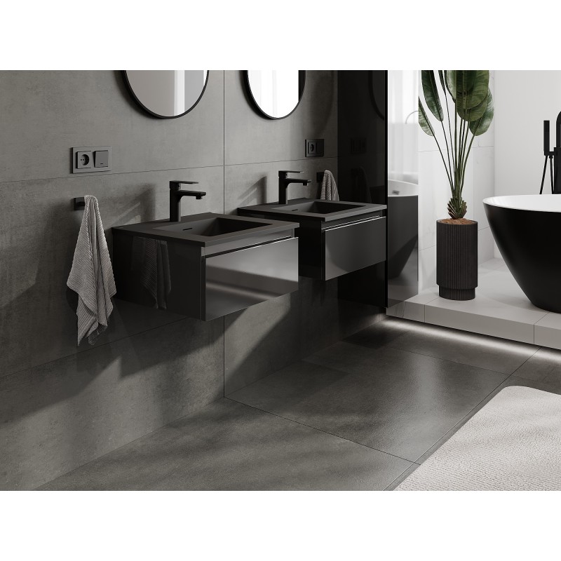 Mexen Orio dulap baie 50 cm cu chiuvetă Otis, 1 sertar, negru lucios/negru mat - 91A10-05023-1-BF70-W18M71