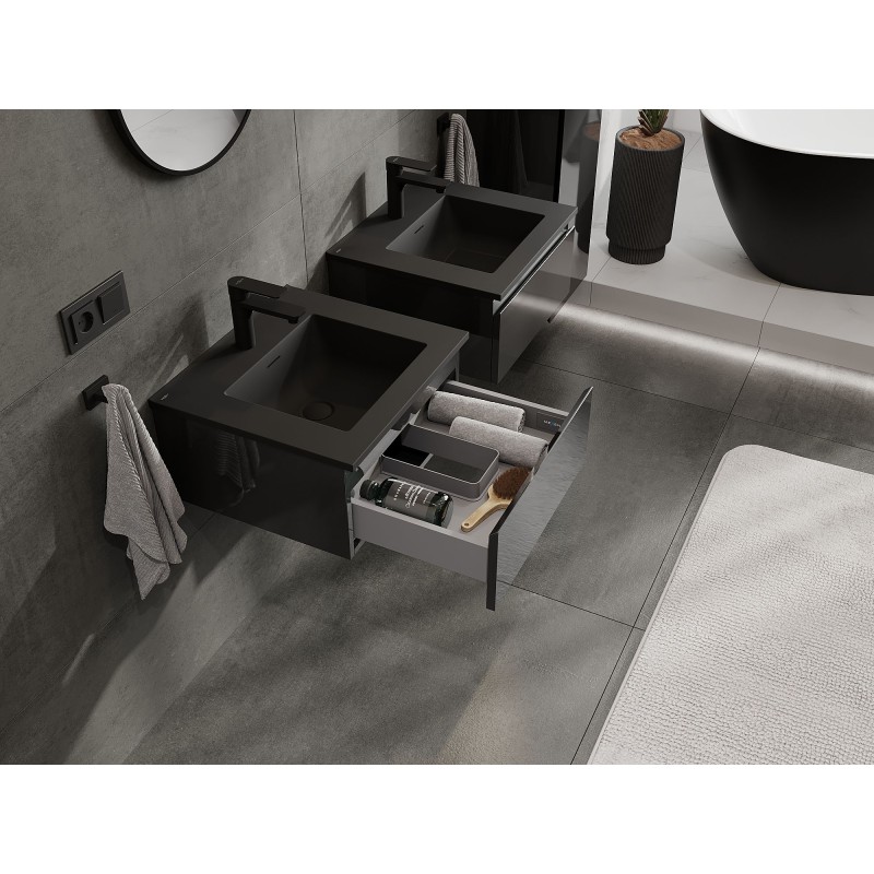 Mexen Orio dulap baie 50 cm cu chiuvetă Otis, 1 sertar, negru lucios/negru mat - 91A10-05023-1-BF70-W18M71