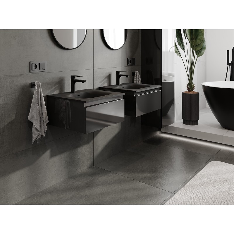 Mexen Orio dulap baie 50 cm cu lavoar Vela, 1 sertar, negru lucios/negru mat - 91A10-05023-1-BF70-W23M71