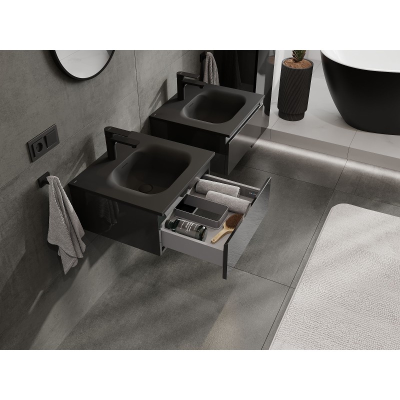 Mexen Orio fürdőszobaszekrény 50 cm mosdóval Vela, 1 fiók, fekete fényes/fekete matt - 91A10-05023-1-BF70-W23M71