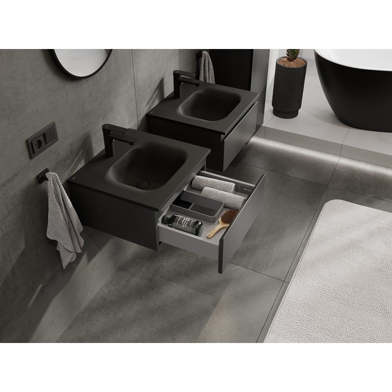 Mexen Orio 50 cm-es fürdőszobai szekrény Vela mosdóval, 1 fiók, fekete matt - 91A10-05023-1-BF71-W23M71