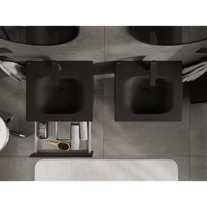 Mexen Orio 50 cm-es fürdőszobai szekrény Vela mosdóval, 1 fiók, fekete matt - 91A10-05023-1-BF71-W23M71