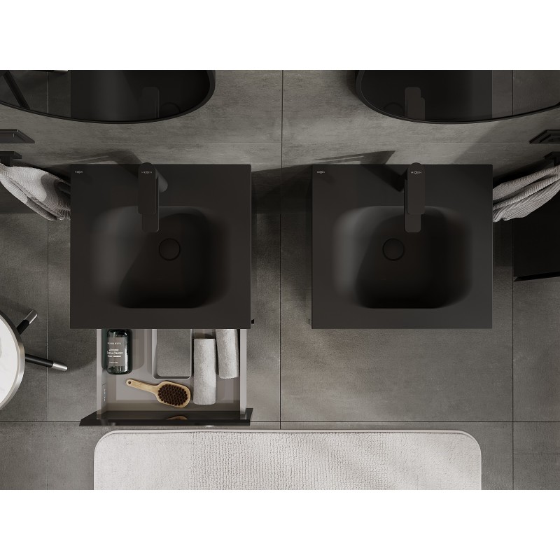 Mexen Orio dulap de baie 50 cm cu chiuvetă Vela, 2 sertare, negru lucios/negru mat - 91A10-05047-2-BFF70-W23M71